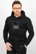 Üç Iplik Şardonlu Baskılı Kapüşonlu Sweatshirt Siyah Edw196