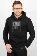 Üç Iplik Şardonlu Baskılı Kapüşonlu Sweatshirt Siyah Edw197