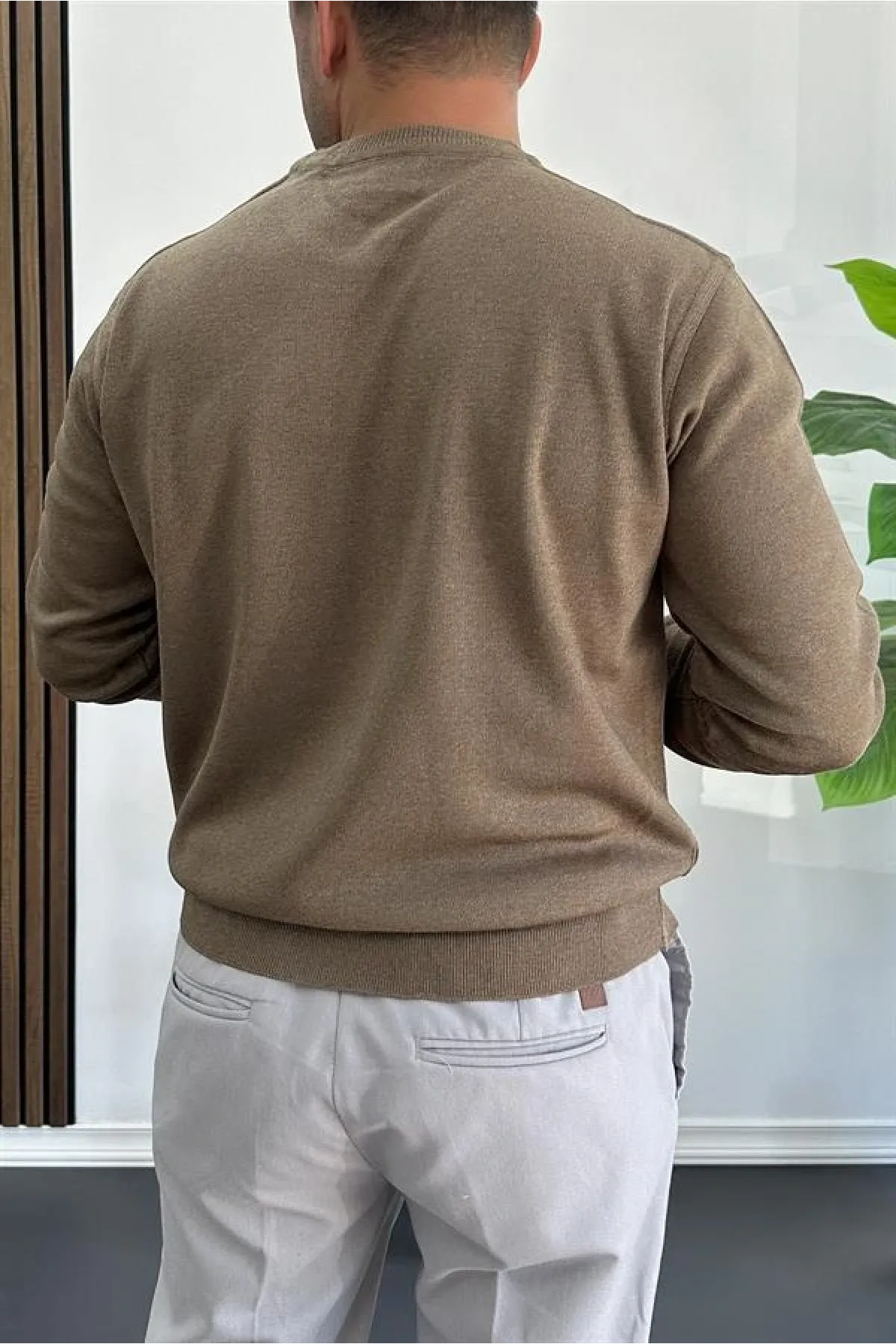 Erkek Bisiklet Yaka Normal Kalıp Kazak Kahverengi Edw410