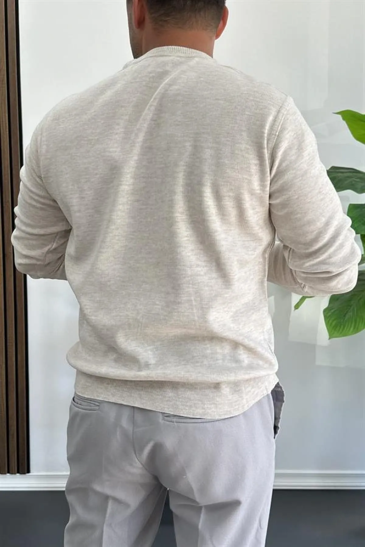 Erkek Bisiklet Yaka Normal Kalıp Kazak Krem Edw410