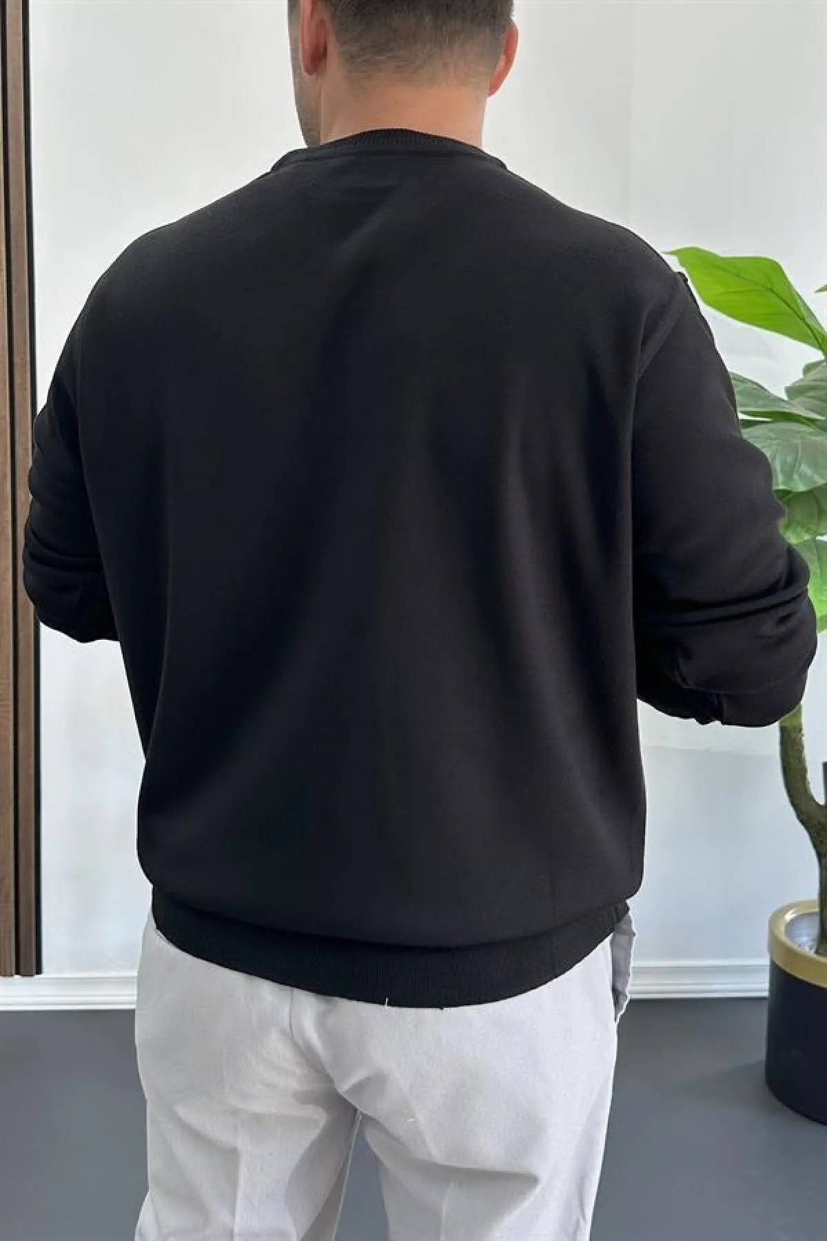 Erkek Bisiklet Yaka Normal Kalıp Kazak Siyah Edw410