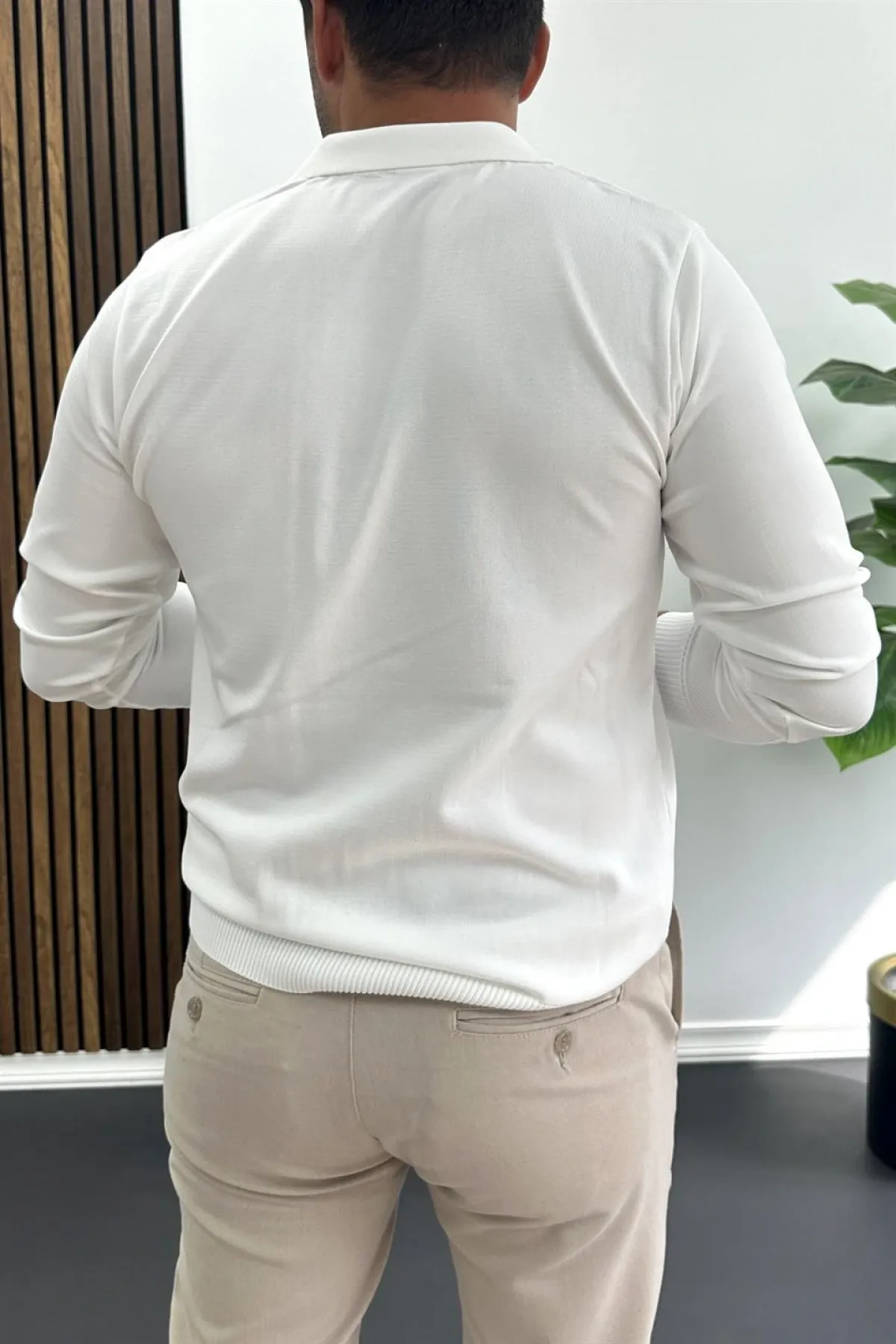 Erkek Çizgi Desenli Normal Kalıp Kazak Beyaz Edw422