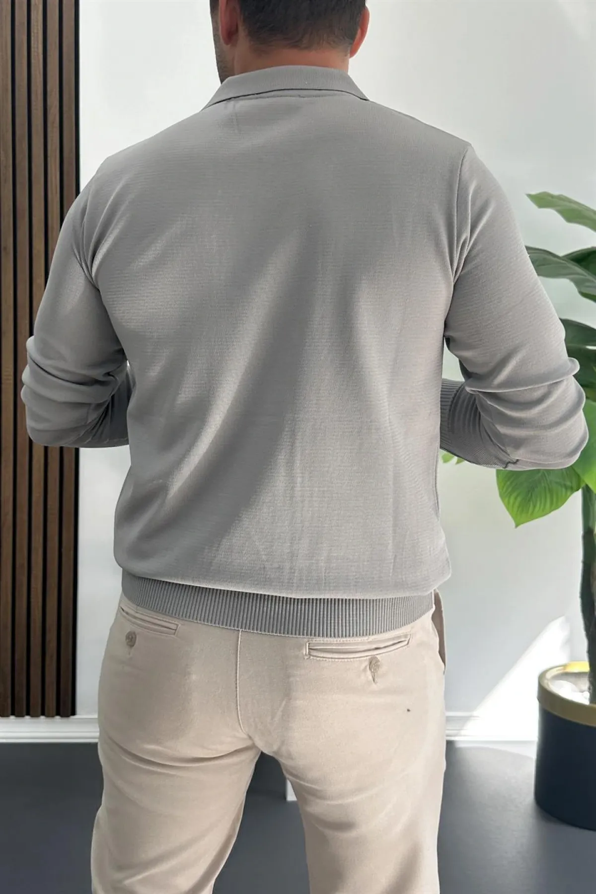 Erkek Çizgi Desenli Normal Kalıp Kazak Gri Edw422