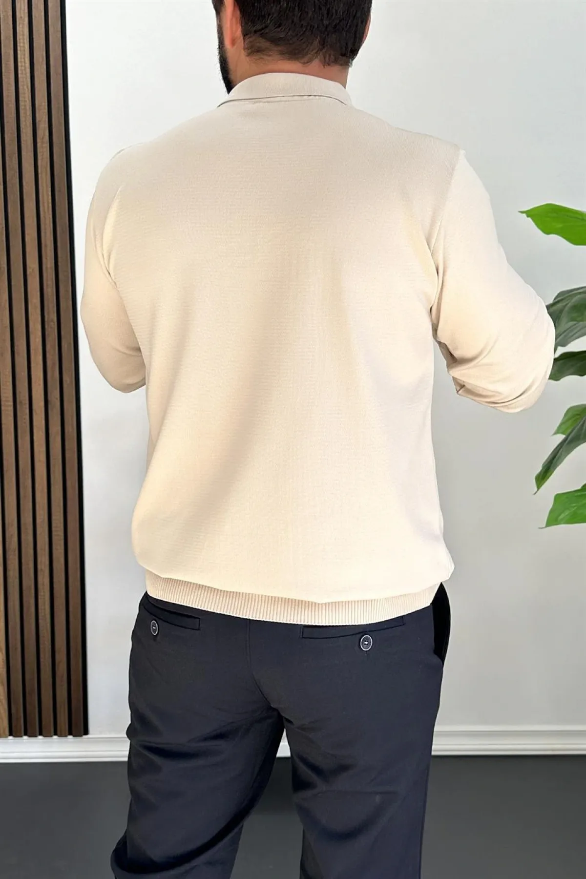 Erkek Çizgi Desenli Normal Kalıp Kazak Krem Edw422