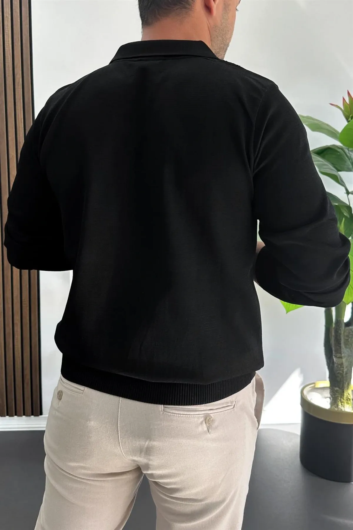 Erkek Çizgi Desenli Normal Kalıp Kazak Siyah Edw422