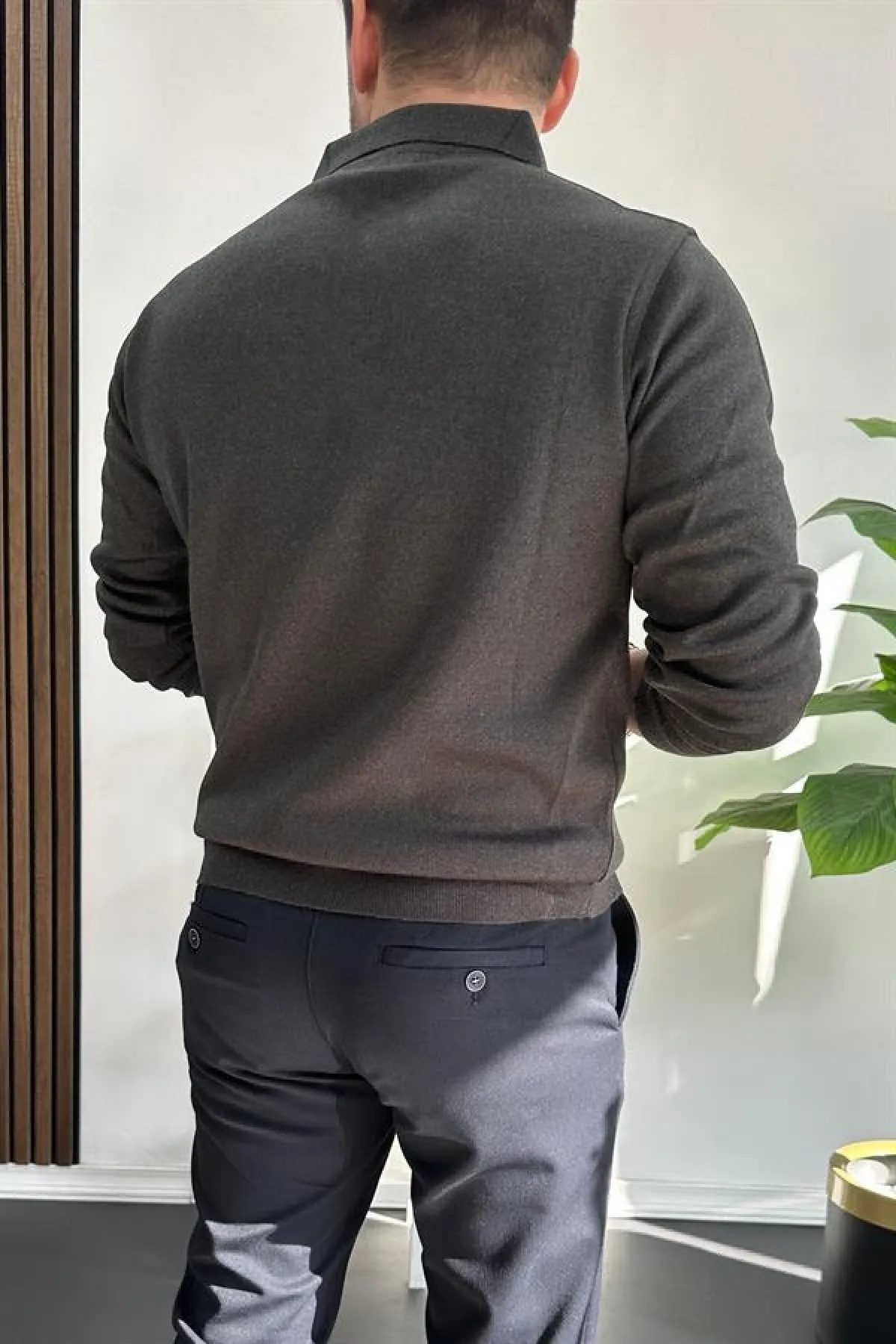 Erkek Düğmeli Polo Yaka Kazak Antrasit Edw231