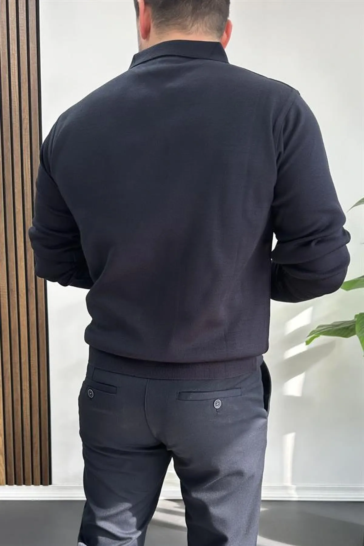 Erkek Düğmeli Polo Yaka Kazak Lacivert Edw231