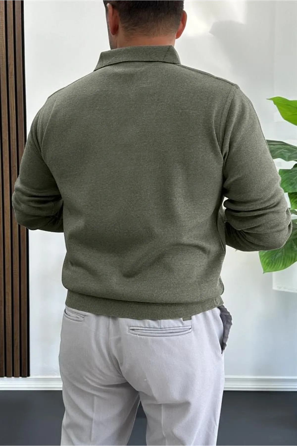 Erkek Düğmeli Polo Yaka Kazak Yeşil Edw231