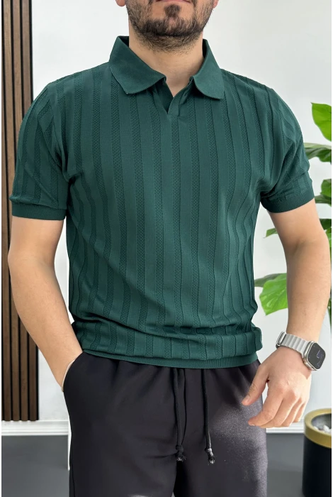 Erkek Açık Yaka Desenli Tişört Yeşil Edw453