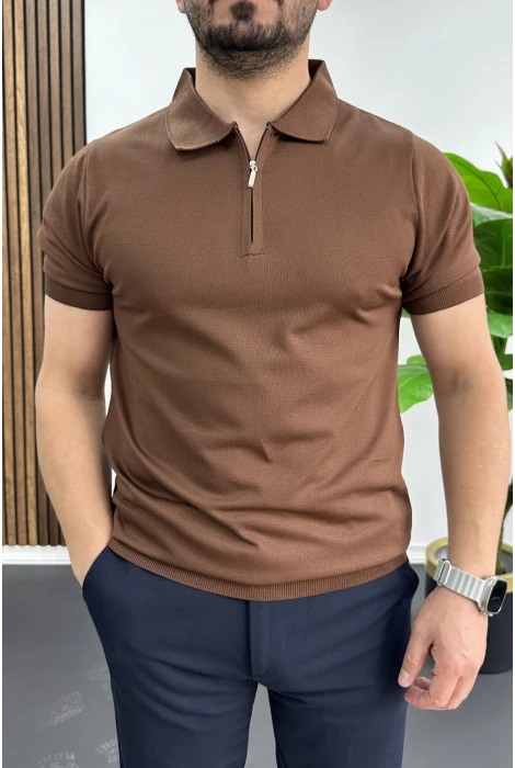 Erkek Polo Yaka Düz Tişört Kahverengi Edw455