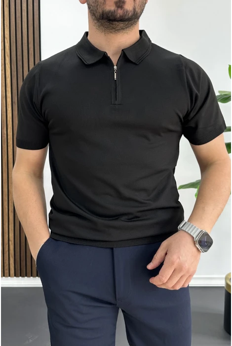 Erkek Polo Yaka Düz Tişört Siyah Edw455