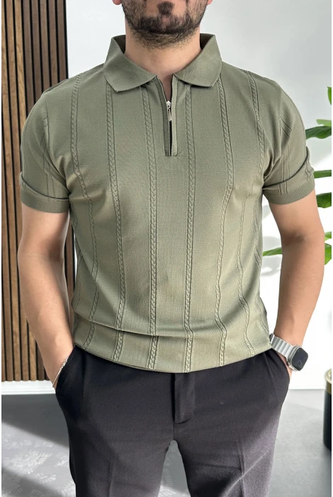 Erkek Desenli Polo Yaka Tişört Açık Yeşil Edw457