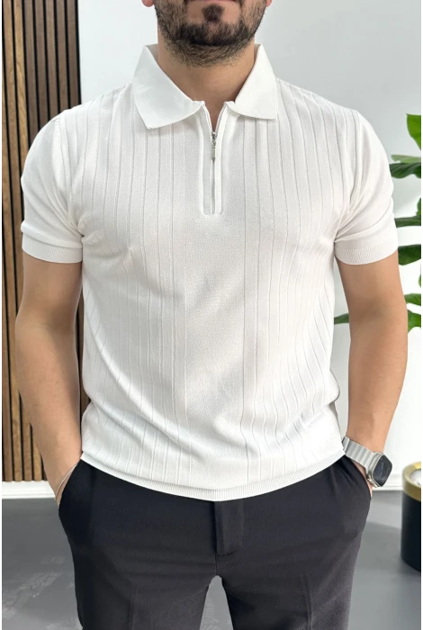 Erkek Çizgi Desenli Polo Yaka Beyaz Edw458