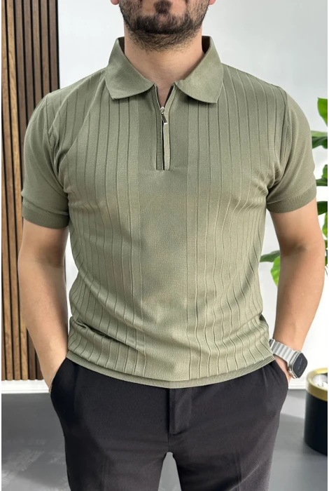 Erkek Çizgi Desenli Polo Yaka Açık Yeşil Edw458