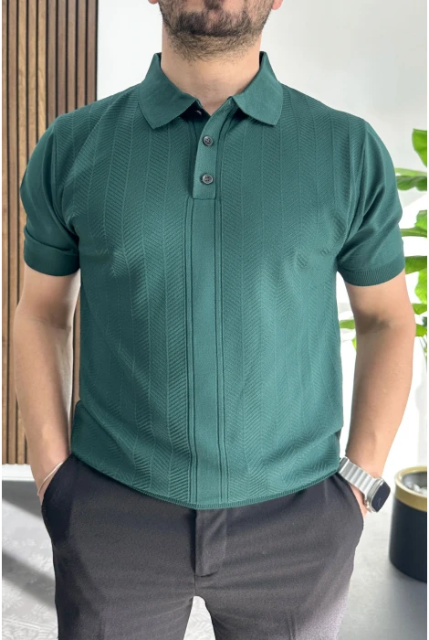 Erkek Desenli Polo Yaka Tişört Yeşil Edw460