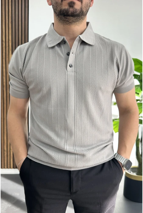 Erkek Desenli Polo Yaka Tişört Gri Edw460