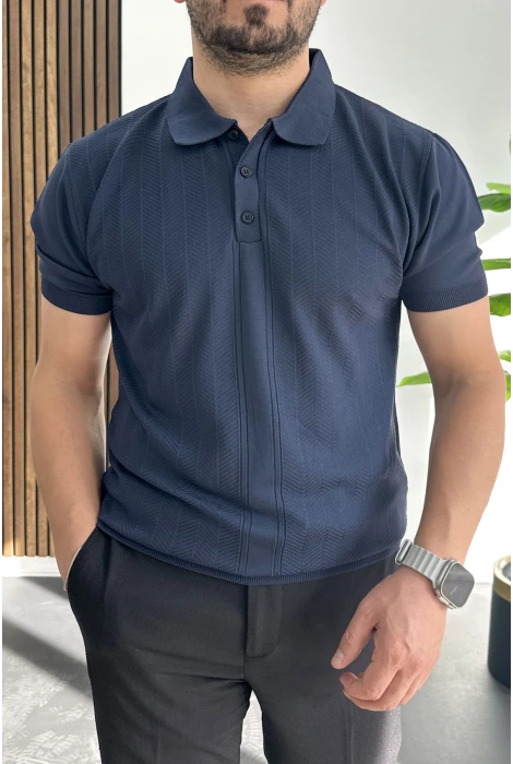 Erkek Desenli Polo Yaka Tişört Lacivert Edw460