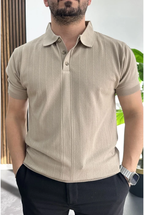 Erkek Desenli Polo Yaka Tişört Vizon Edw460