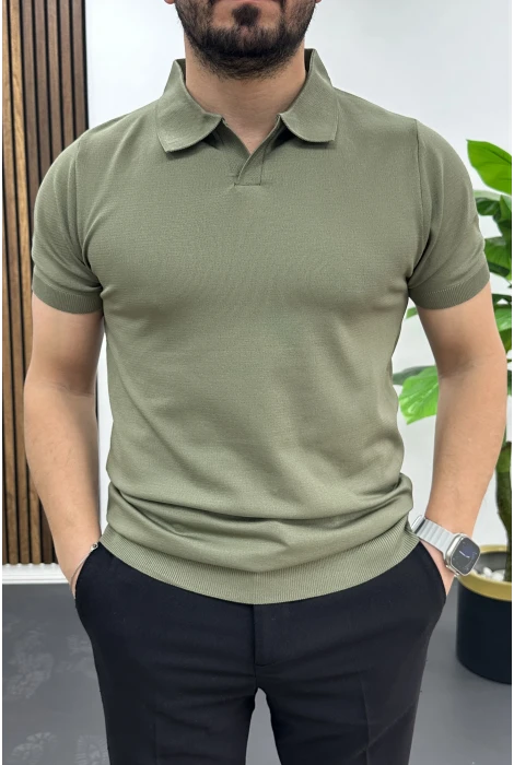 Erkek Açık Yaka Düz Tişört Açık Yeşil Edw461