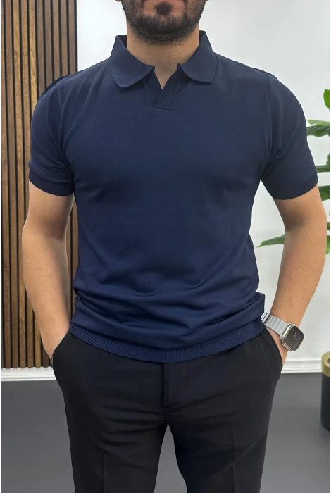 Erkek Açık Yaka Düz Tişört Lacivert Edw461