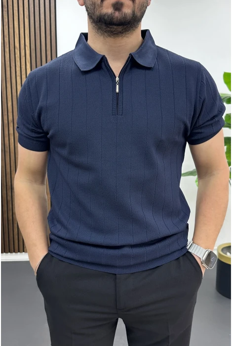 Erkek Nokta Desenli Polo Yaka Tişört Lacivert Edw462