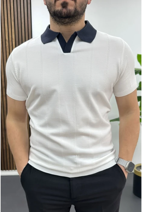 Erkek Yaka Detaylı Tişört Beyaz Edw463