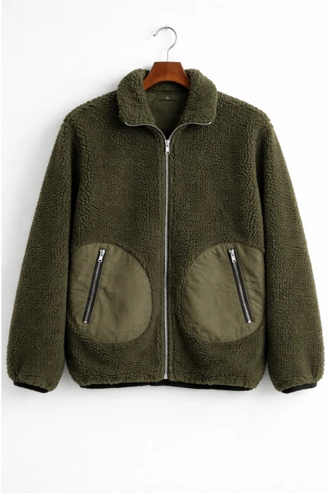 Erkek Cep Detaylı Peluş Hırka Yeşil Edw432