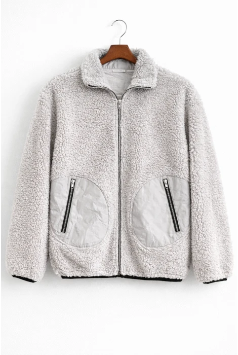 Erkek Cep Detaylı Peluş Hırka Gri Edw432