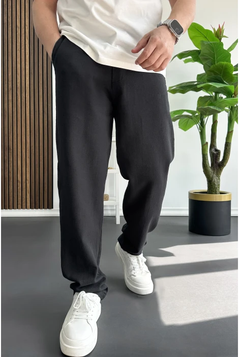 Erkek Beli Düğmeli Pantolon Siyah Edw469