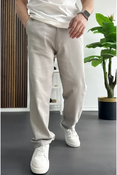 Erkek Beli Düğmeli Pantolon Gri Edw469