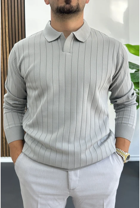 Erkek Açık Yaka Normal Kalıp Kazak Gri Edw412