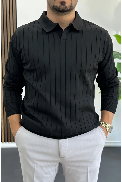 Erkek Açık Yaka Normal Kalıp Kazak Siyah Edw412