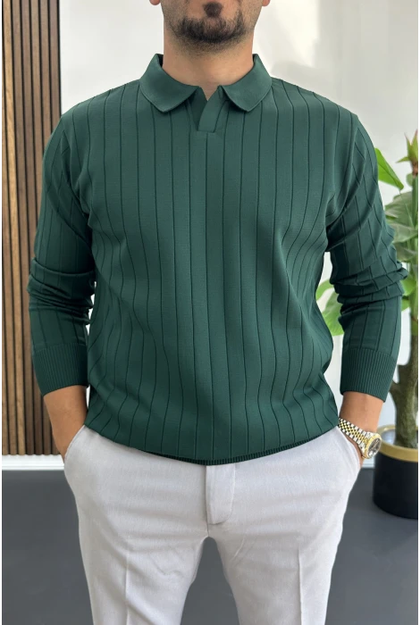 Erkek Açık Yaka Normal Kalıp Kazak Yeşil Edw412