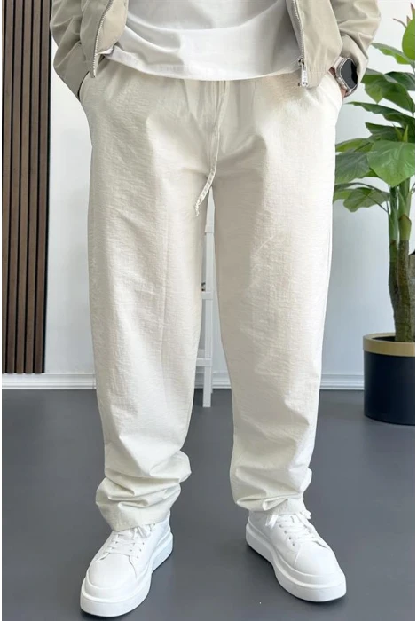 Erkek Beli Lastikli Baggy Rahat Pantolon Krem Edw359