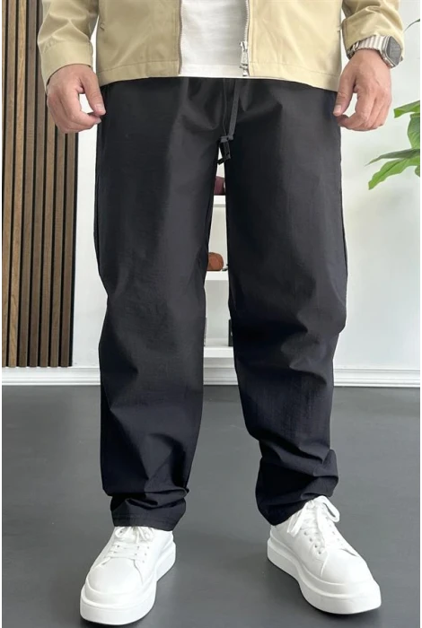 Erkek Beli Lastikli Baggy Rahat Pantolon Siyah Edw359