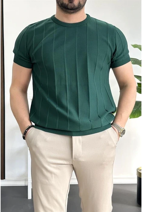 Erkek Bisiklet Yaka Desenli Tişört Yeşil Edw260