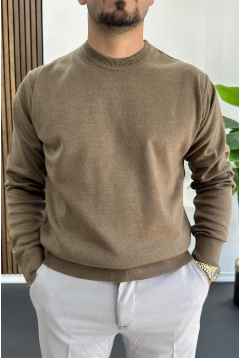 Erkek Bisiklet Yaka Normal Kalıp Kazak Kahverengi Edw410