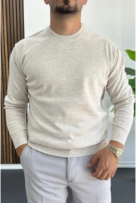 Erkek Bisiklet Yaka Normal Kalıp Kazak Krem Edw410