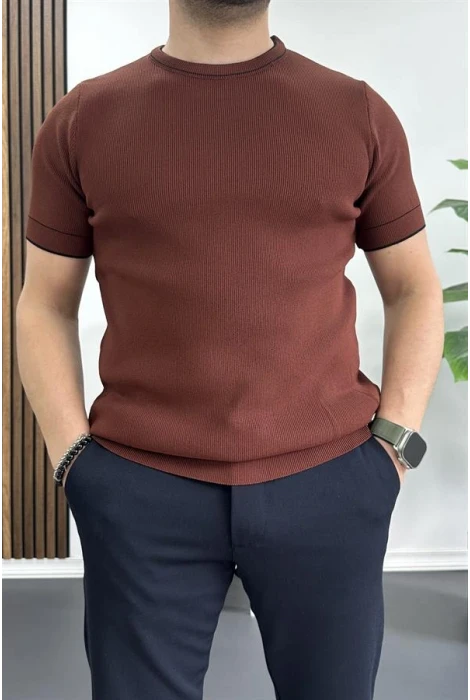 Erkek Bisiklet Yaka Triko Tişört Kiremit Edw233