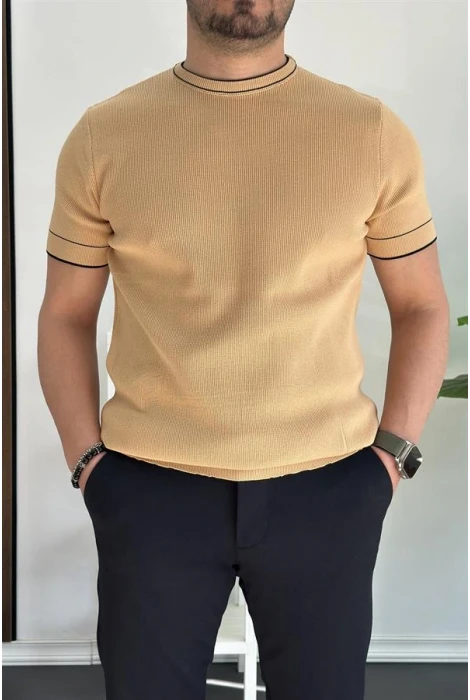 Erkek Bisiklet Yaka Triko Tişört Sarı Edw233