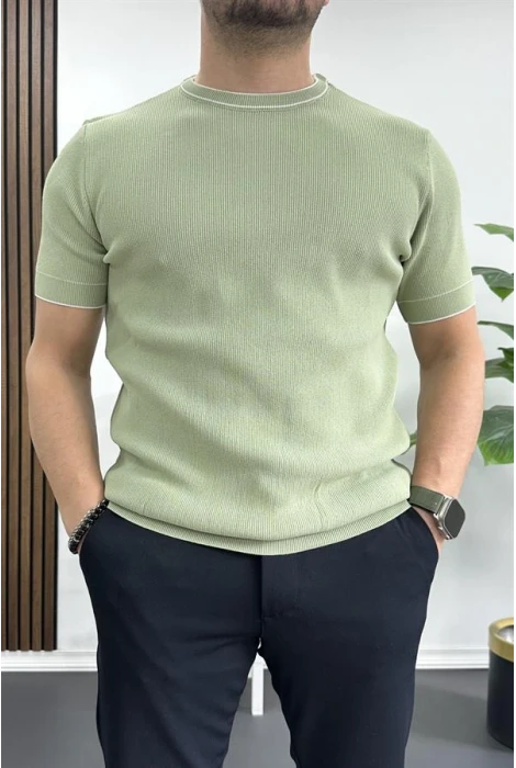 Erkek Bisiklet Yaka Triko Tişört Yeşil Edw233