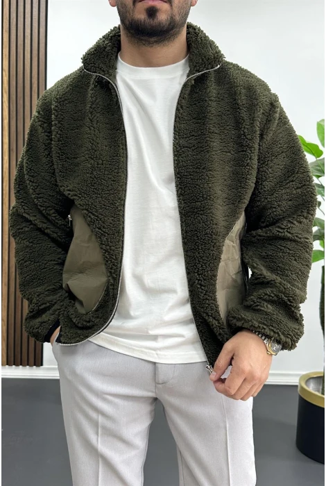 Erkek Cep Detaylı Peluş Hırka Yeşil Edw432