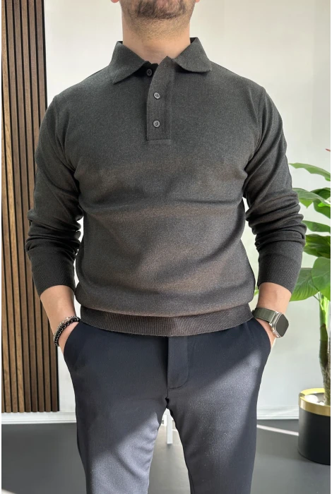 Erkek Düğmeli Polo Yaka Kazak Antrasit Edw231