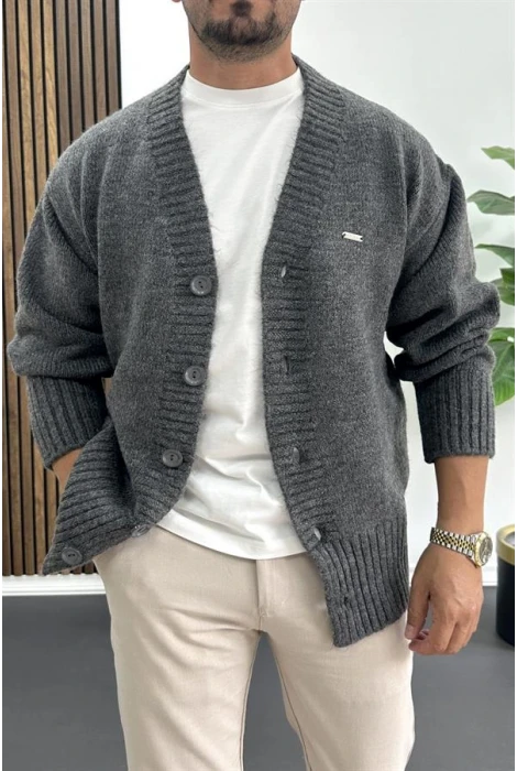 Erkek Düğmeli Rahat Kesim Hırka Antrasit Edw416