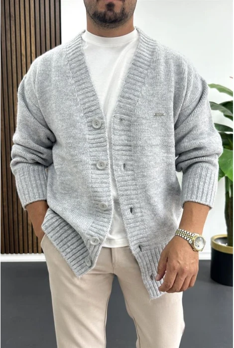 Erkek Düğmeli Rahat Kesim Hırka Gri Edw416