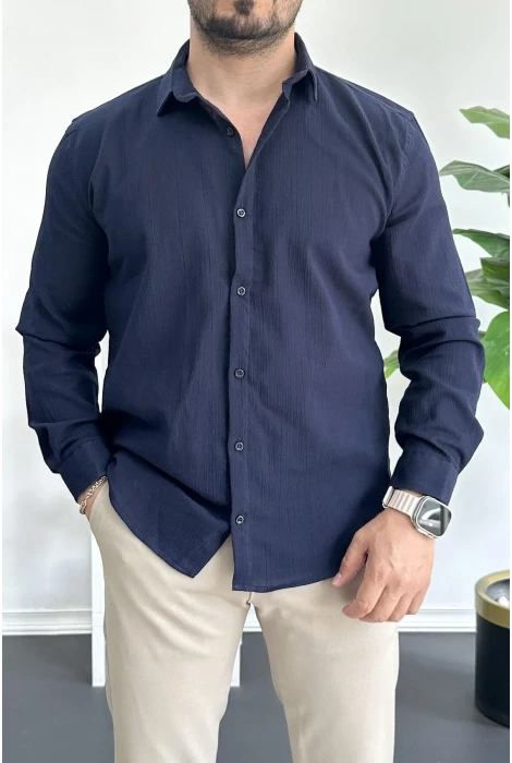 Erkek Krinkıl Kumaş Gömlek Lacivert Edw362