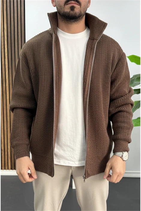 Erkek Oversize Örgü Hırka Kahverengi Edw433