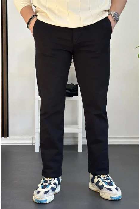 Erkek Pamuklu Chino Pantolon Standart Kalıp Siyah Edw225