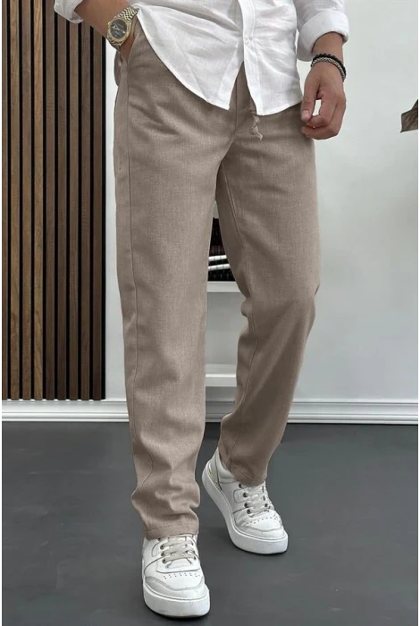 Erkek Rahat Kesim Keten Pantolon Açık Kahverengi Edw138