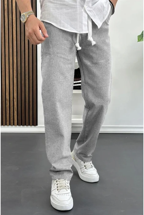 Erkek Rahat Kesim Keten Pantolon Gri Edw138